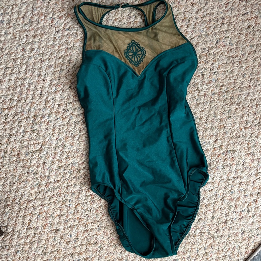 Jantzen Teal and Tan One Piece Swimsuit